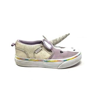 Vans Asher V Toddler 11.5 Missy Unicorn Horn Pop Pink Gold Rainbow Slip On Shoes